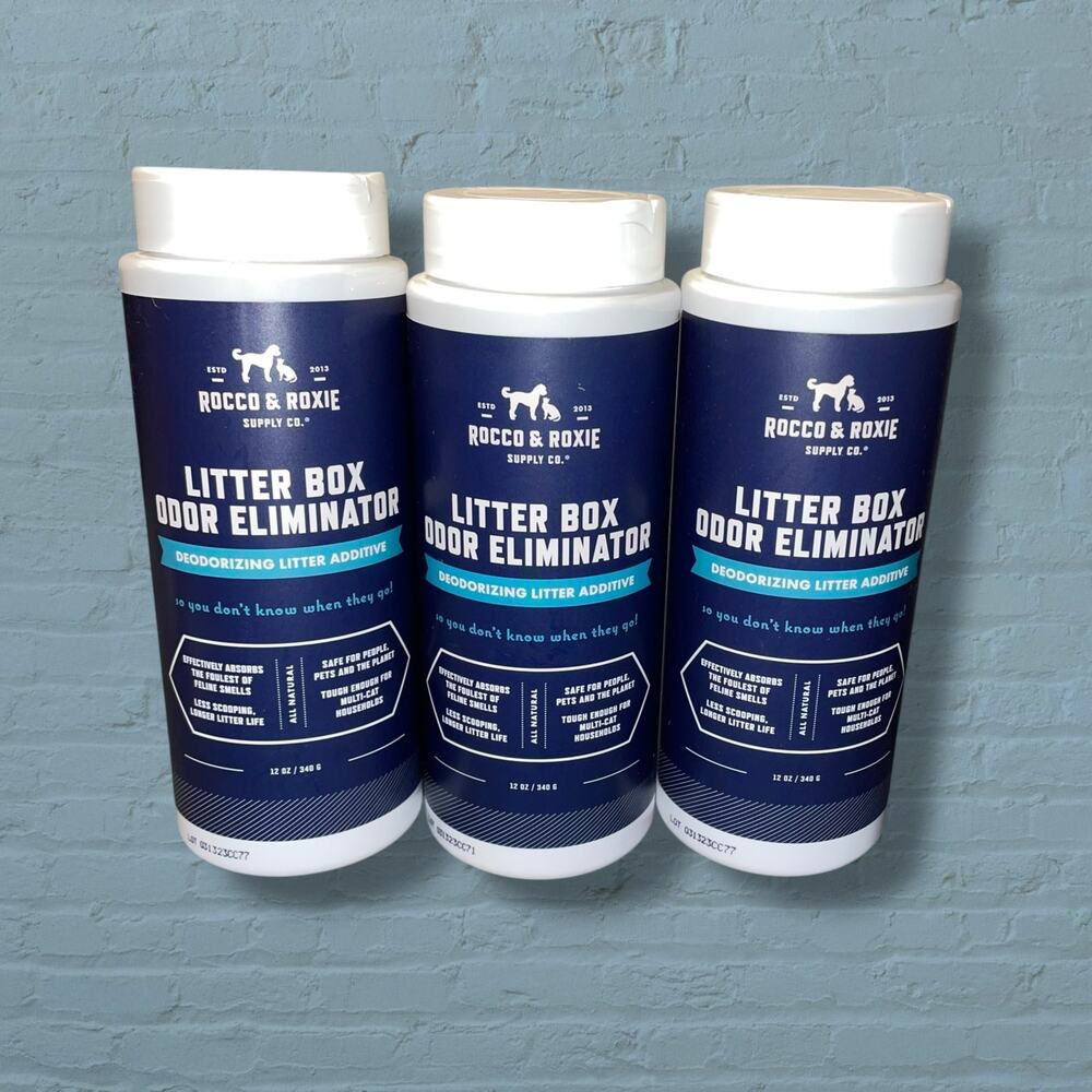 Lot of 3 Rocco & Roxie Litter Box Additive Odor Eliminator Deodorizer 12oz Each